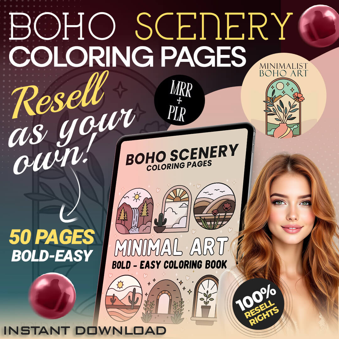 50 Soft Aesthetic Boho Vibes Coloring Book – for Mindful Creativity (Resell Rights Included)