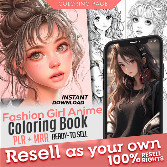 85 Fashion Girl Anime Coloring Book with Resell Rights (Printable)