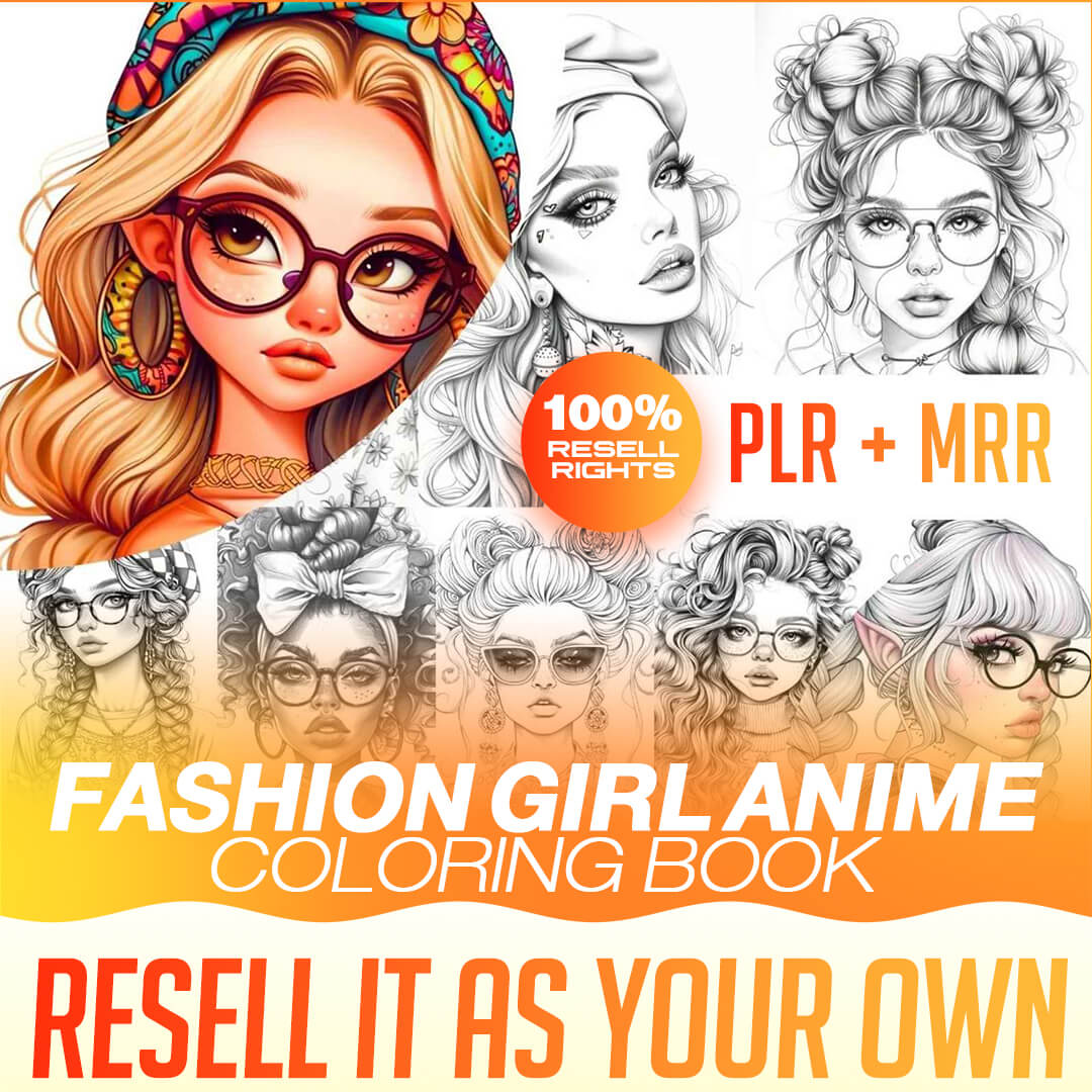85 Fashion Girl Anime Coloring Book with Resell Rights (Printable)