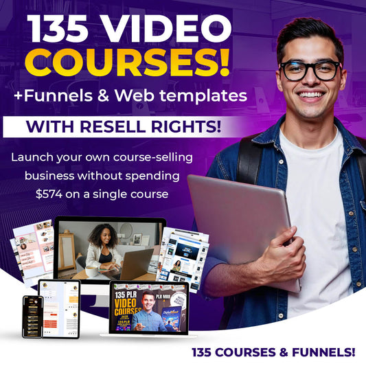 135 Video Courses & 8 Premium Funnels with Resell Rights