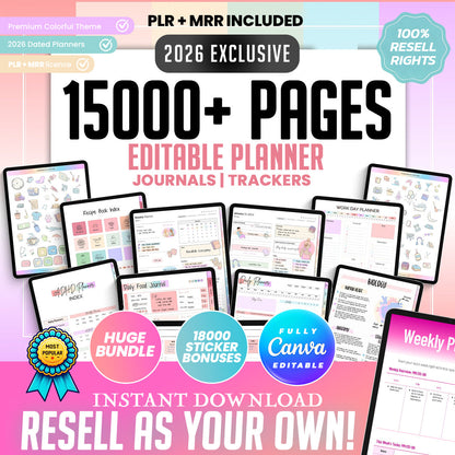 15,000+ Pages PLR Planners, Journals, & Templates | 2026 Bundle | with Resell Rights