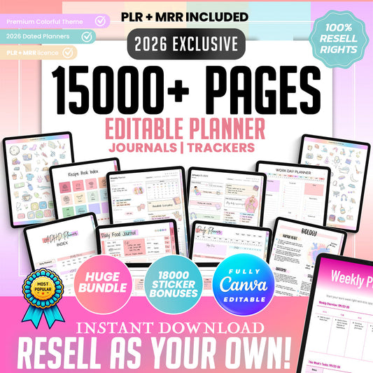 15,000+ Pages PLR Planners, Journals, & Templates | 2026 Bundle | with Resell Rights