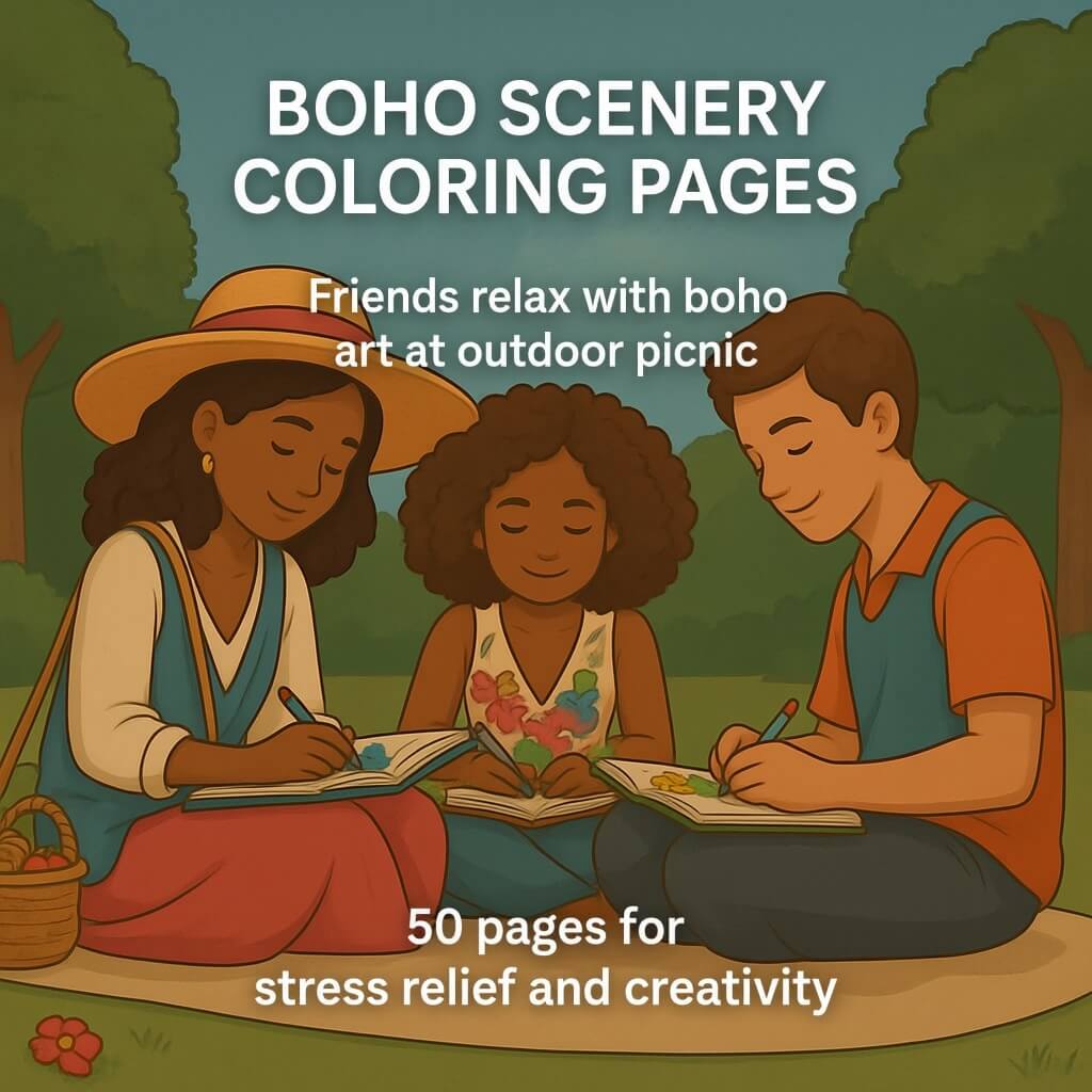 50 Soft Aesthetic Boho Vibes Coloring Book – for Mindful Creativity (Resell Rights Included)