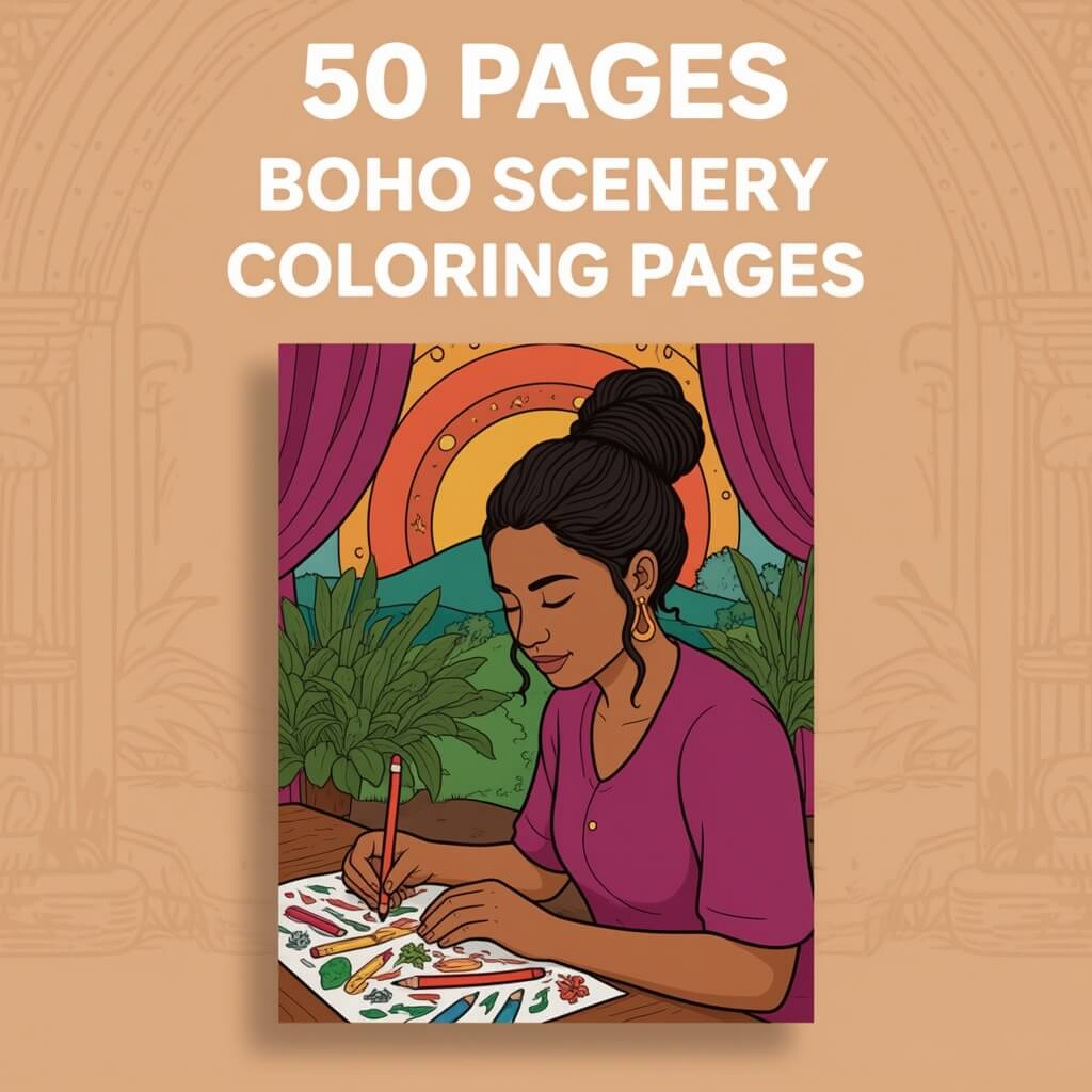 50 Soft Aesthetic Boho Vibes Coloring Book – for Mindful Creativity (Resell Rights Included)