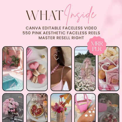 550 Pink Aesthetic Faceless Content (with Master Resell Rights)