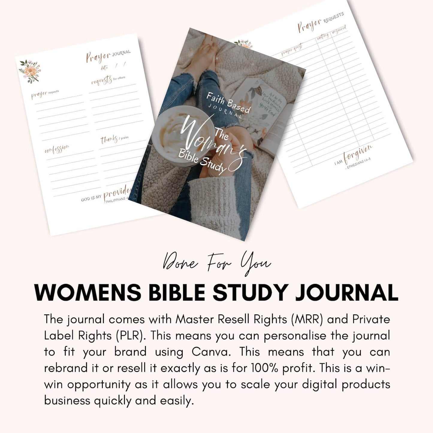 🌸 Editable Women's Faith-Based Journal | Devotional Journal & Bible Study Guide |  WITH RESELL RIGHTS